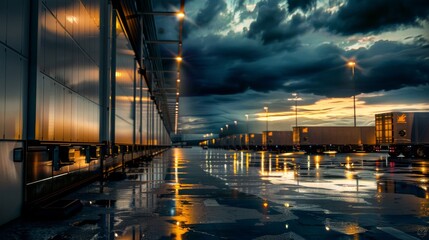 Wall Mural - A city street with a lot of lights and a lot of rain