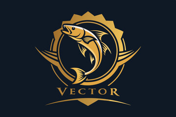 Wall Mural - vector luxury gold circle fishing logo illustration