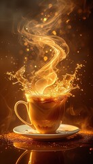 Wall Mural - Vertical photo of a cup of hot coffee with special effects, advertising coffee and coffee shops