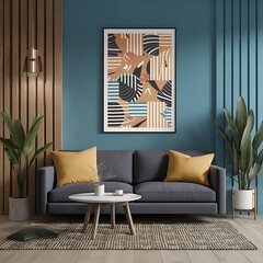 Wall Mural - Mockup frame, poster empty in home design, farmhouse modern interior design element mockup, 3d rendering.
