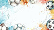 © Diana - watercolor background with copy space. backdrop with soccer balls.