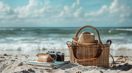 Canvas Print - picnic basket on the beach