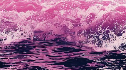 Wall Mural -   A Pink & Purple Painting of Water with a Wave in Foreground & Pink Sky Background