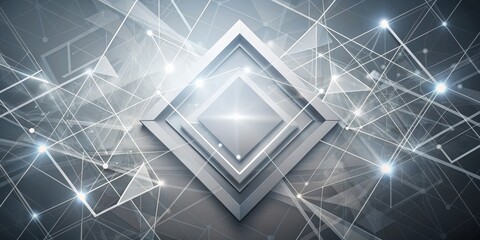 Abstract Geometric Background with Silver Diamond Frame and Glowing Lines