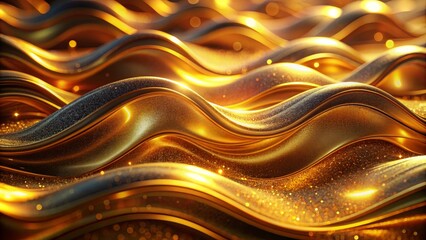 Wall Mural - Abstract Golden Waves with Glitter and Bokeh