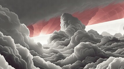 Wall Mural - a monochromatic image depicting clouds with two red lines dividing the frame