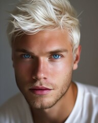 Wall Mural - A man with white hair and blue eyes.