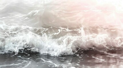 Poster -   A monochrome photograph of a breaking wave on the seashore with an overexposed background