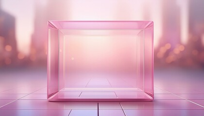 Wall Mural - empty pink cube on the tile floor