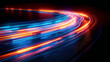 © Hriday - Motion blur background Colorful light trails with motion effect. Illustration of high speed light effect on black background. generative AI.