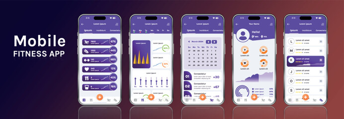 a mobile application for fitness and health with a modern design. the program interface is built on 