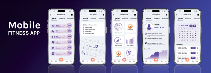 a mobile application for fitness and health with a modern design. the program interface is built on 