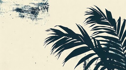 Wall Mural -   Black-and-white palm tree against white wall with blue sky