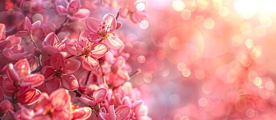 Canvas Print - Pink silk tree blossoms against a blurry backdrop with available copy space image.