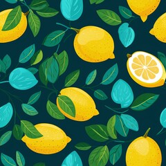 Poster - Lemon patterns wallpaper 