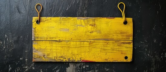 Poster - Vintage yellow wooden sign on a black backdrop with copy space image.