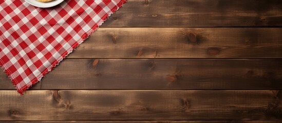 Aufkleber - Wooden table backdrop with checkered napkin, suitable for promoting pizza and food items with copy space image.
