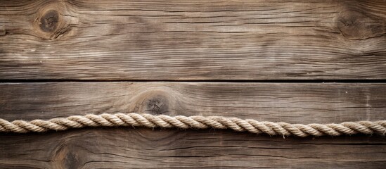Aufkleber - Weathered wood background with hemp rope; copy space image.