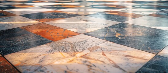 Sticker - Beautiful marble-patterned floor texture in muted tones with ample copy space image for text overlay.