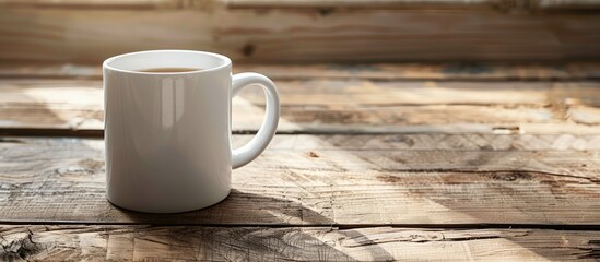 Aufkleber - Wooden surface with white mug and water, with copy space image.