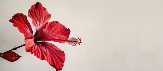 Leinwandbilder - Red Chinese hibiscus leaf against a plain background, providing empty space for additional content in the image.
