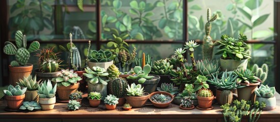 Aufkleber - A charming arrangement of succulents in pots displayed on a desk with space available for copying images.