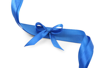 Wall Mural - Blue satin ribbons with bow isolated on white