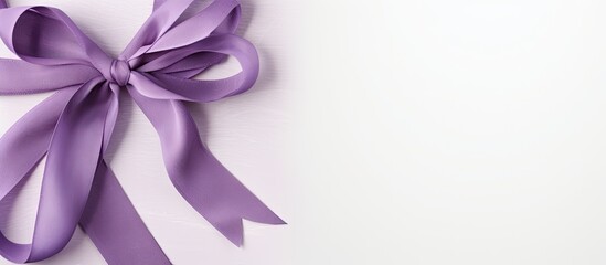 Poster - Purple ribbon frame against linen background with copy space image.