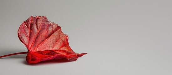 Leinwandbilder - Red Chinese hibiscus leaf against a plain background, providing empty space for additional content in the image.