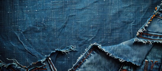 Aufkleber - Ripped blue denim jeans texture with a copy space image.