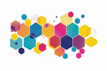 Wall Mural - Colorful Geometric Hexagons shape with simple hexagon line art vector illustration on white background