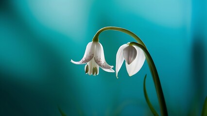 Wall Mural - Lily of the valley isolated on turquoise background