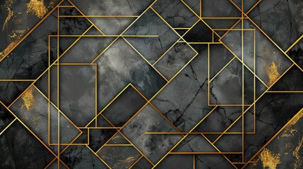 Wall Mural - Abstract art with luxurious shiny gold geometric patterns. gray background For making modern banners and printed business card images