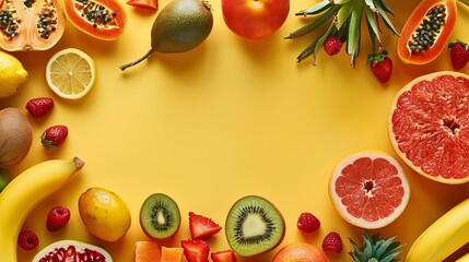 Wall Mural - Ripe fruit assortment on a vibrant background. A juicy and healthy food choice.