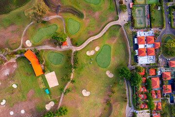 Poster - Beautiful Luxury Green golf course field with lake Phuket, Thailand, aerial top view