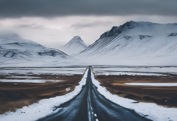 Wall Mural - mountain road in winter in Iceland