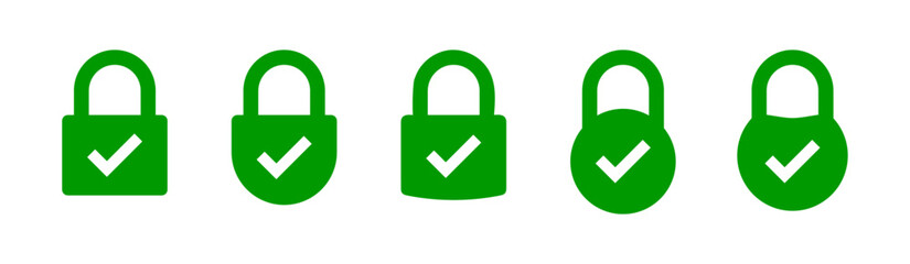 Wall Mural - padlock with check mark icon set