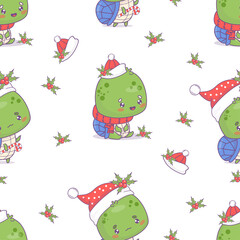 Wall Mural - Seamless pattern with Christmas turtle in Santa hat