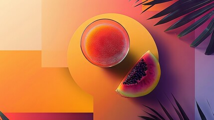 Wall Mural -   Watermelon juice glass, watermelon half, grapefruit half