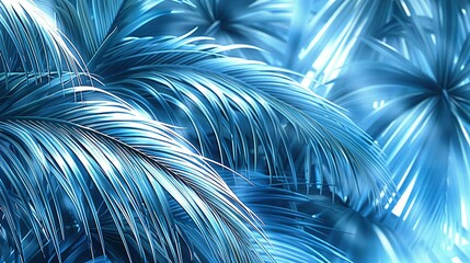 Wall Mural -   Blue leaves in palm tree with blue sky