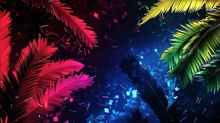 Wall Mural -   A close-up of a palm tree with various shades of the same color against a black backdrop