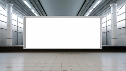 Wall Mural - A mockup of billboard with white color blank space set in large modern and empty hallway. A large big board perfect for advertisement of business to promote product or announcement to public. AIG35.