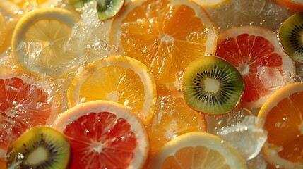 Sticker - Sliced Citrus Fruits and Kiwi in Ice Water