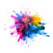 © Akilmazumder - Colored powder explosion. Abstract closeup dust on backdrop. Colorful explode. Paint holi, Freeze motion of color powder exploding on white background.
