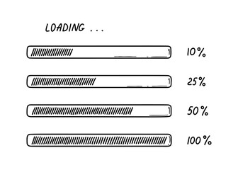 set of doodle loading bars. sketch download progress vector illustration, upload status indicator. c