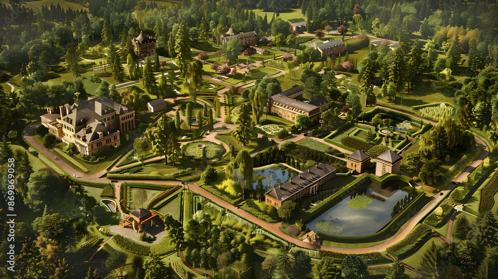 Comprehensive Estate Map Illustrating Countryside Property with Gardens ...