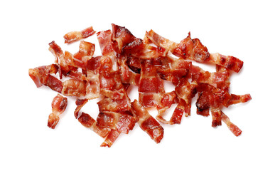 Sticker - Slices of tasty fried bacon isolated on white, top view