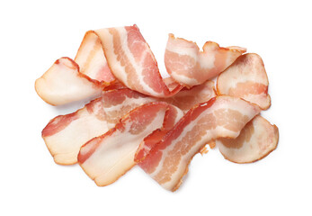Wall Mural - Slices of raw bacon isolated on white, top view