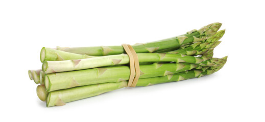 Poster - Many fresh green asparagus stems isolated on white