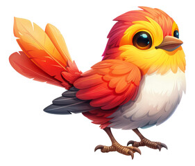 Red and yellow cartoon bird with big eyes isolated on transparent background